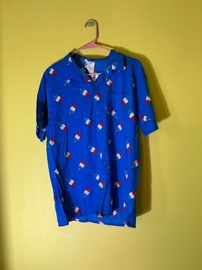 Men’s Red White and Blue Short-Sleeve Camp Shirt with Popsicle Print